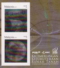 Tunnelboringen in 3D op postzegels Maleisië 